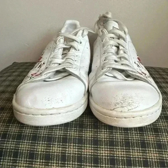 Adidas Stan Smith Women White Red Floral Cherry Blossom Sneakers Shoes Size 7.5 - Picture 5 of 5